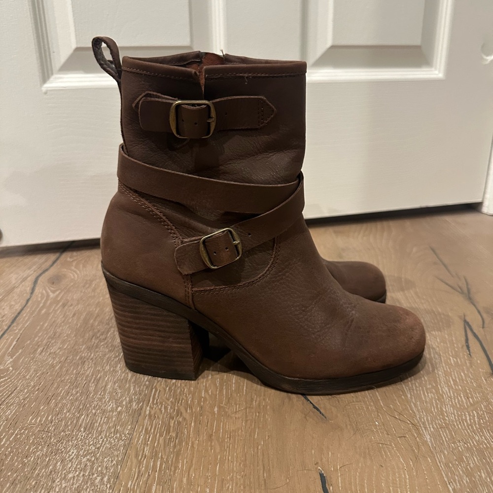 Lucky Brand Brown Ankle Booties with Buckle Details